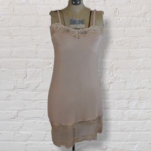 Tia Lynn Pink Woven Metallic Lace Trim Chemise Slip Nightie